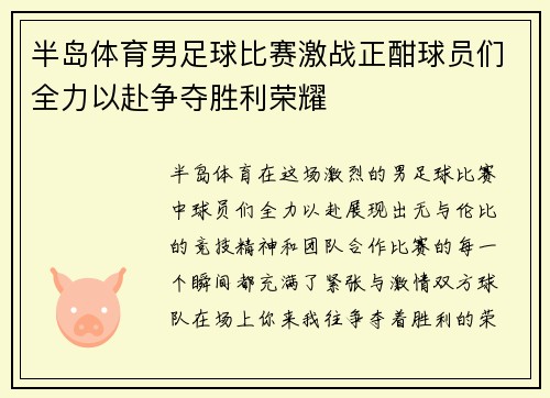 半岛体育男足球比赛激战正酣球员们全力以赴争夺胜利荣耀